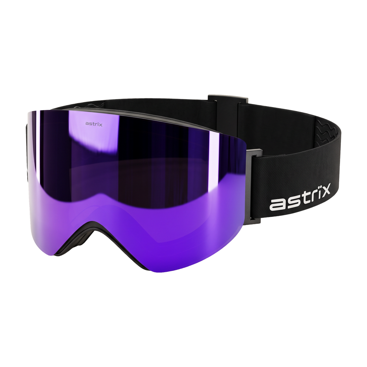 Astrïx goggle – Purple lens, astrïx wordmark side