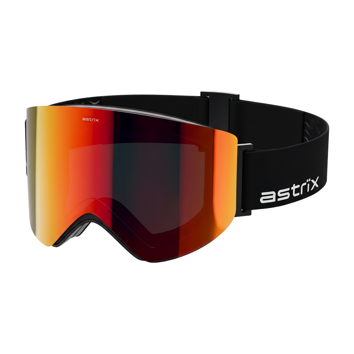Astrïx goggle – Fire Red lens, astrïx wordmark side